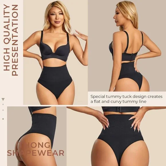 Women's Black Mid Waisted Tummy Control Shapewear Underwear Seamless Body Shaper - Picture 6 of 6